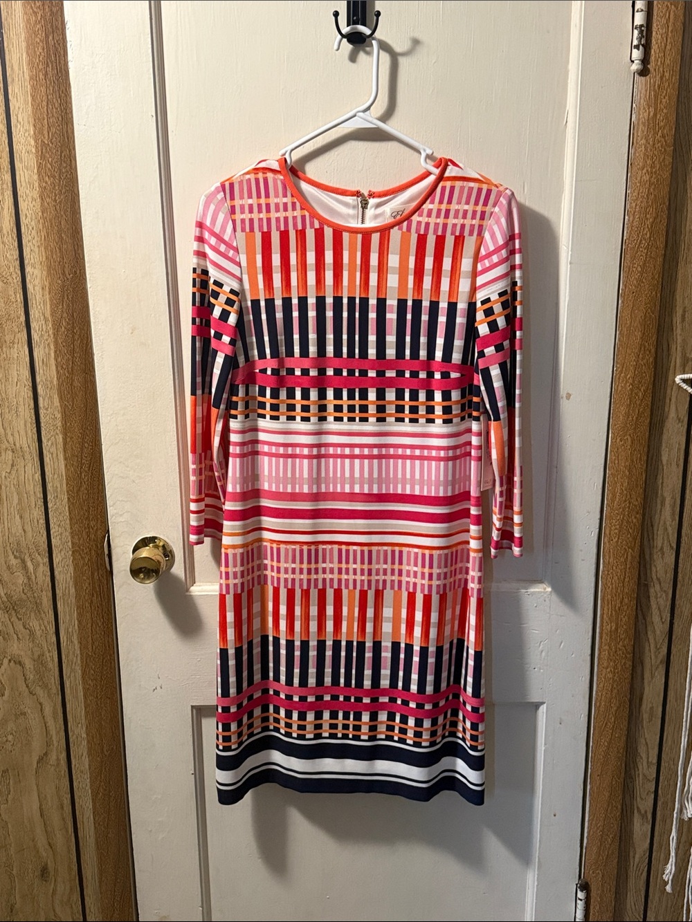 Eliza J Striped Multi-Color Stretch Knit Sheath Dress - Pink/Orange